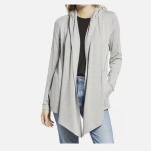 Splendid Light Gray Open-Front Hooded Cardigan